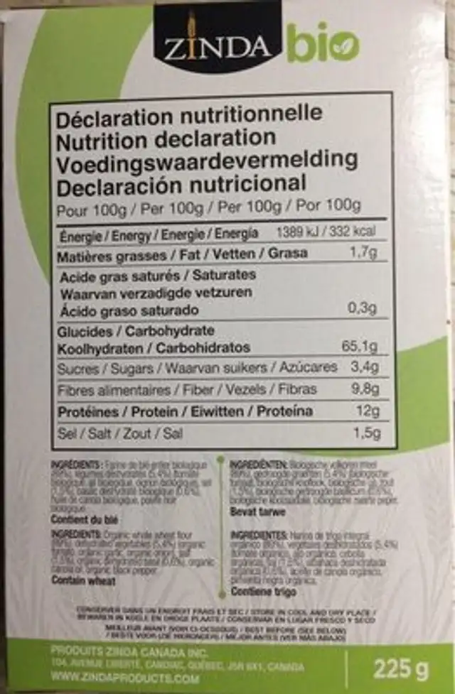 Couscous perlé nutrition facts table