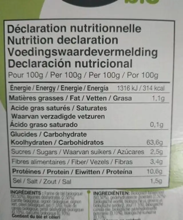 Couscous nutrition facts table