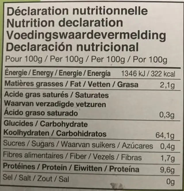 Couscous nutrition facts table