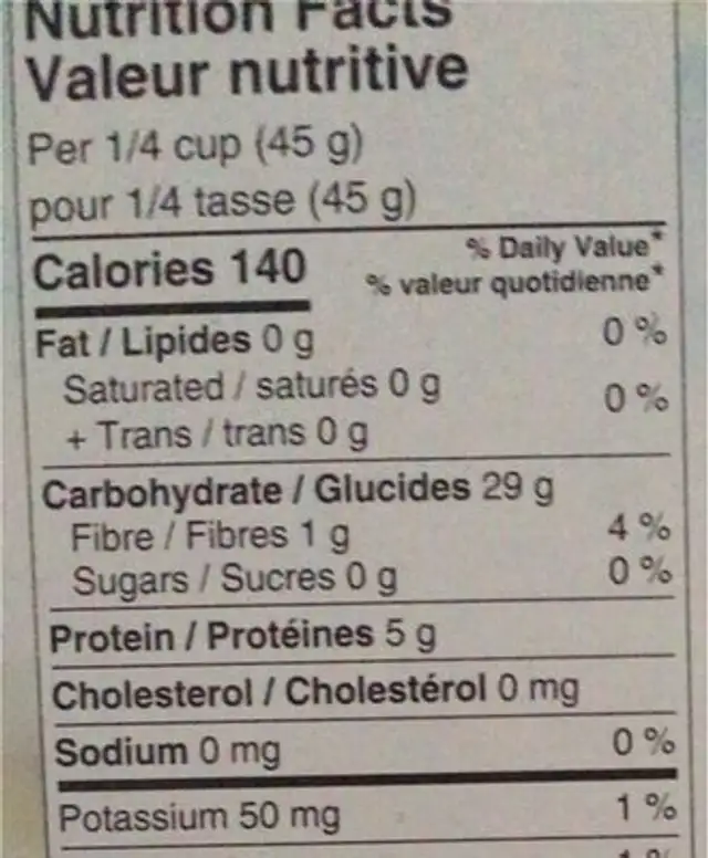 Couscous perlé nutrition facts table