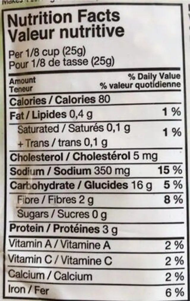 Soupe aux champignions nutrition facts table