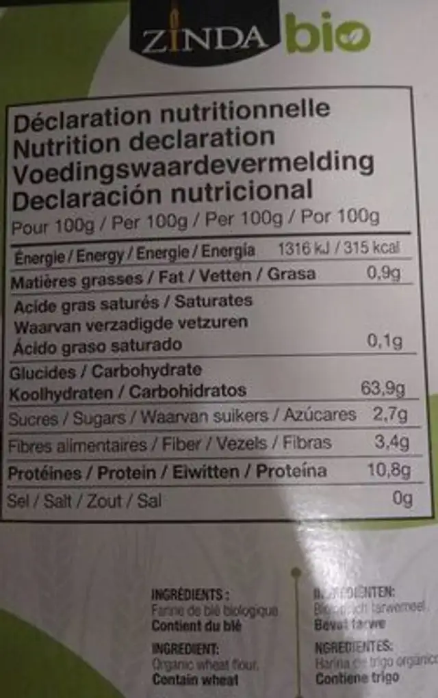 Couscous nutrition facts table