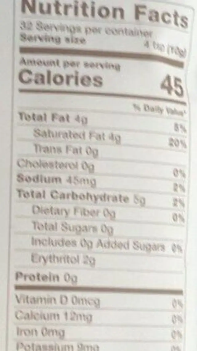 Birthday Cake Coffee Creamer nutrition facts table