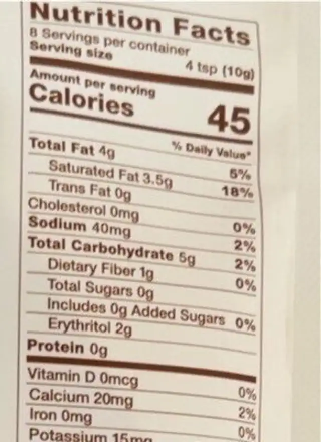 Cinnamon Dolce coffee creamer nutrition facts table