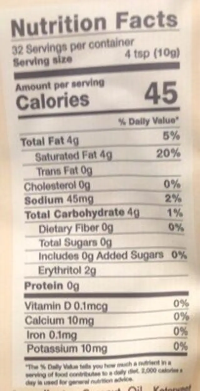 King Cake Creamer nutrition facts table