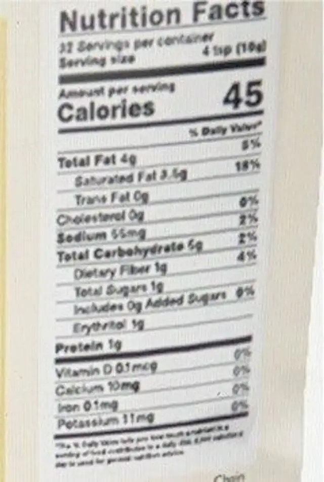 Butter Pecan (vegan oat creamer) nutrition facts table