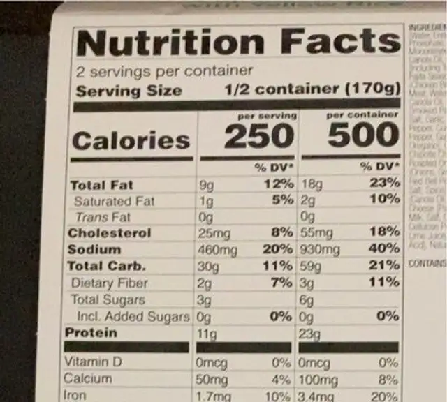 fajita chicken with yellow rice nutrition facts table