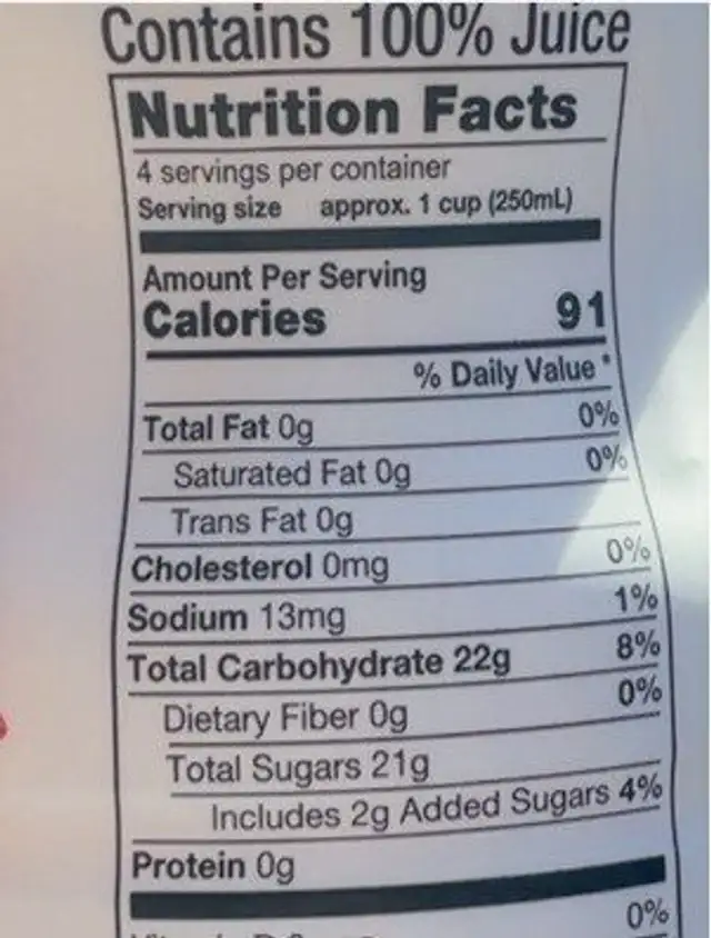 100% natural watermelonh juice nutrition facts table