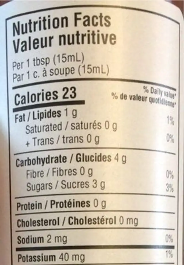 Sauce BBQ à l’érable et au bourbon nutrition facts table