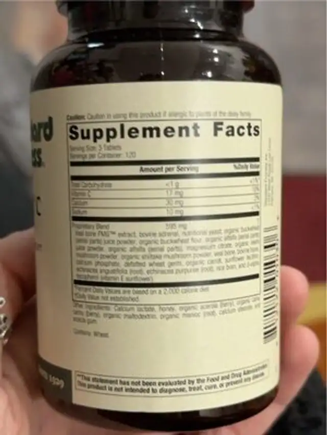 Cataplex C nutrition facts table