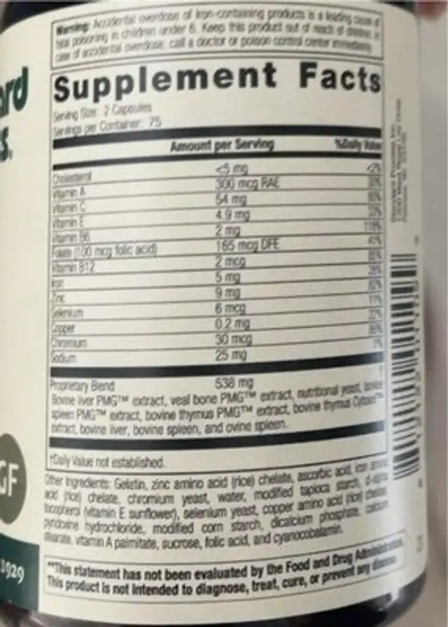 immuplex nutrition facts table