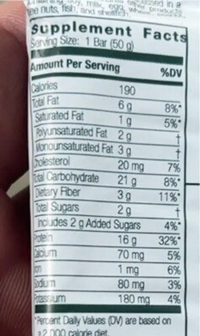 Standard Bar Cocoa Crisp nutrition facts table