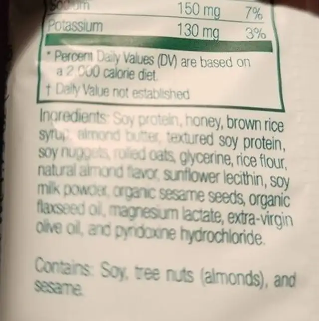 Soy almond crunch nutrition facts table