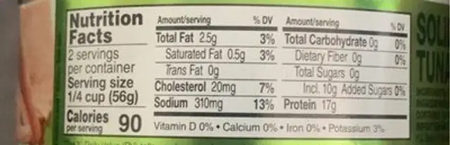 Florida Atún nutrition facts table