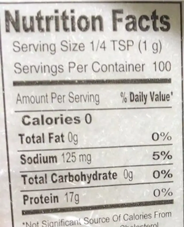 Aji-no-moto nutrition facts table