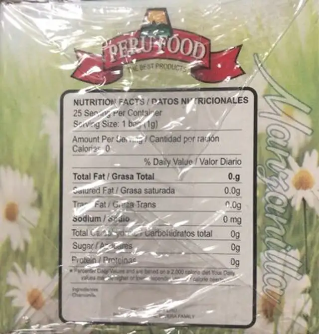 Chamomile nutrition facts table