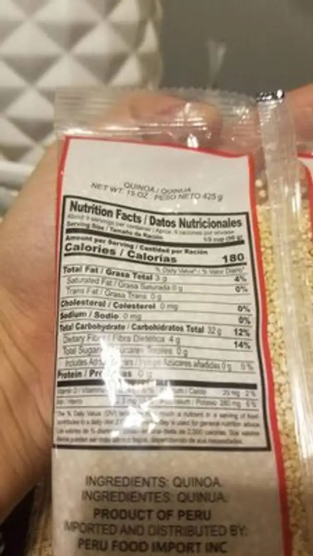 Quinoa nutrition facts table