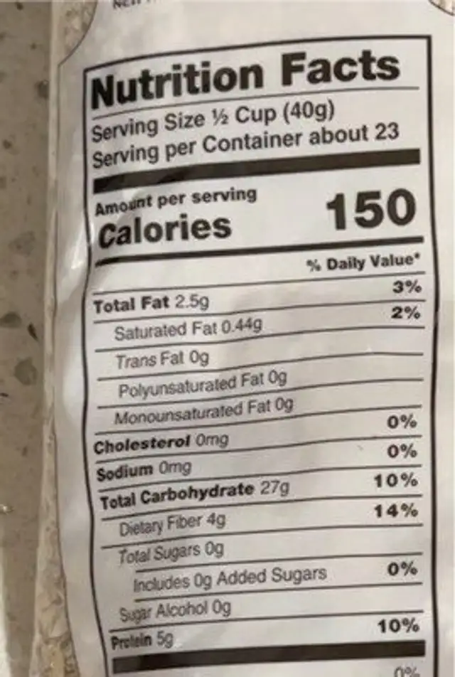 Quick oats nutrition facts table