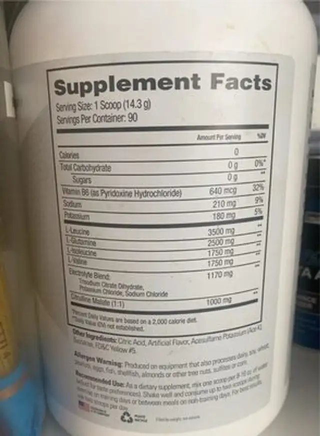 Xtend BCAAS nutrition facts table