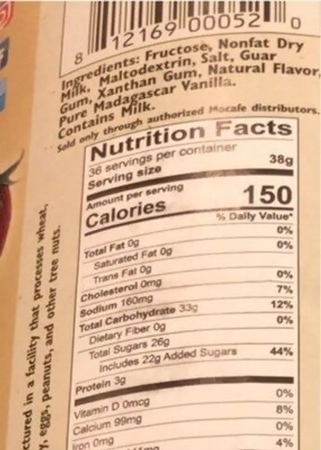 Madagascar vanilla smoothie mix nutrition facts table