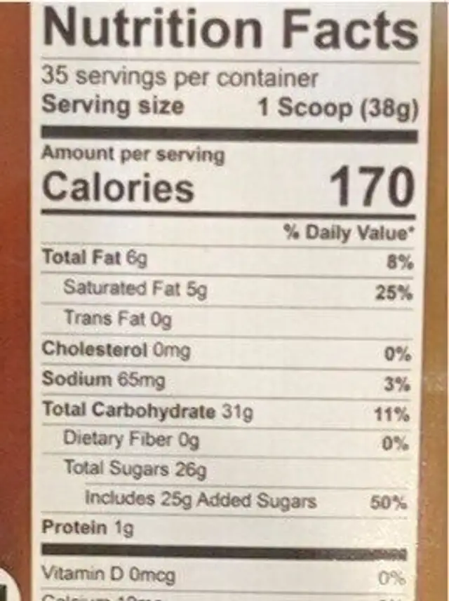 Thai tea drink mix nutrition facts table