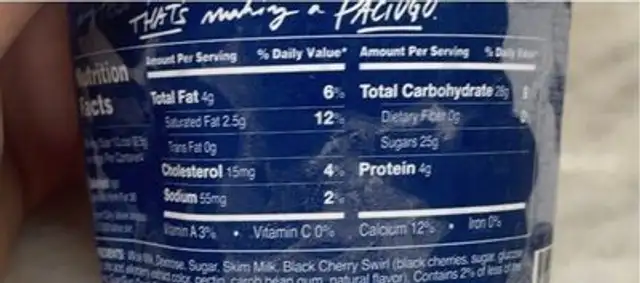 amarena black cherry swirl gelato nutrition facts table