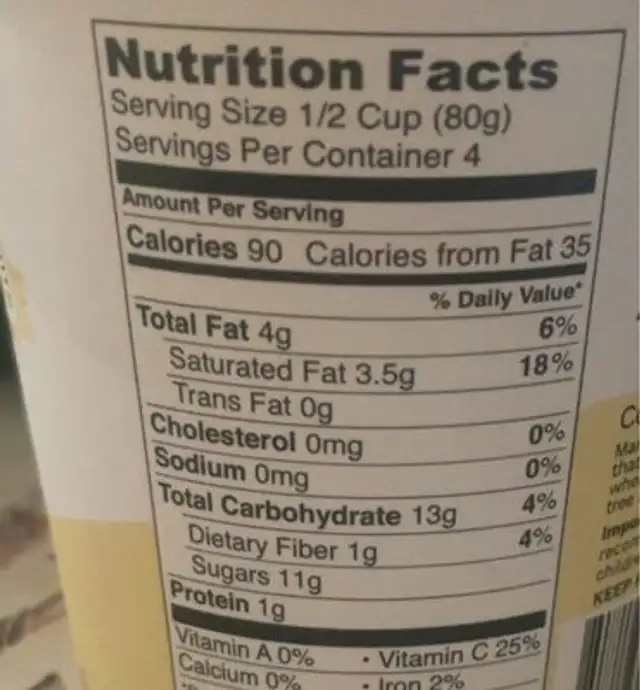 Bananas coconut ice cream nutrition facts table