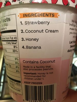 Dairy Free Dessert Strawberry ingredients label