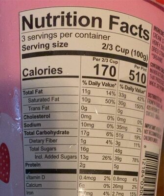 Dairy Free Dessert Strawberry nutrition facts table