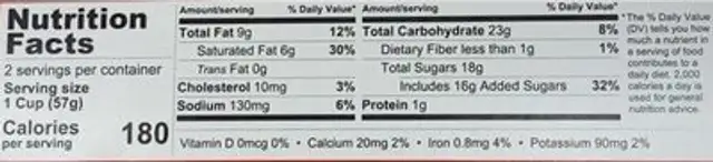 Strawberry Mousse nutrition facts table