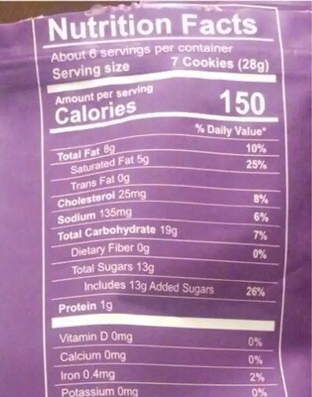 Feelin’ Crispy Toffee Mini Cookies nutrition facts table