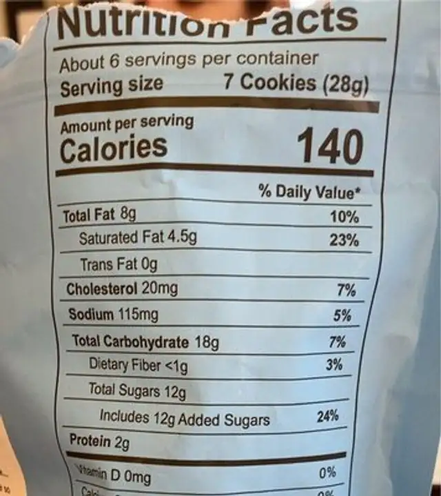 Chocolate chip mini cookies nutrition facts table