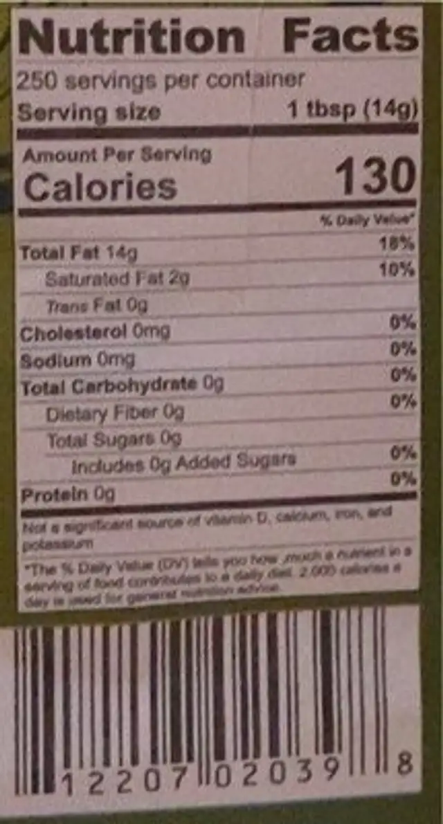 Olive Pomace Oil nutrition facts table