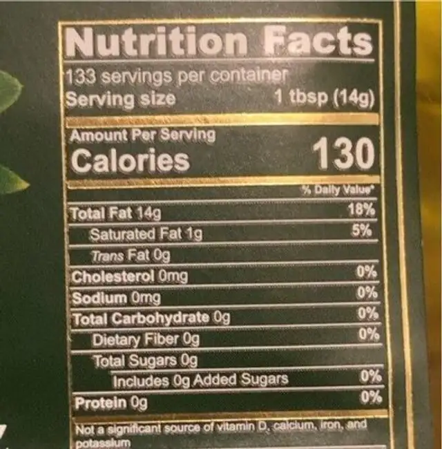 VIRGIN OLIVE OIL nutrition facts table