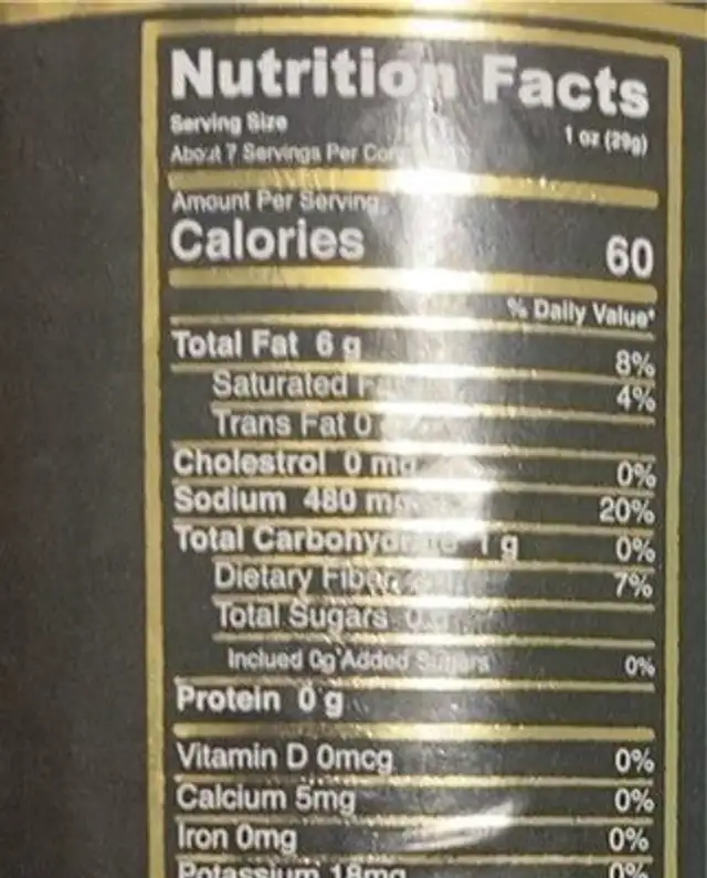 salad olives nutrition facts table