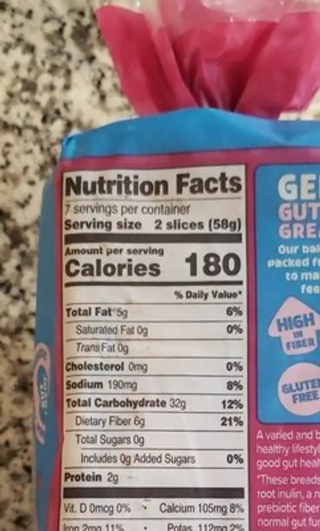 Genius superpowered super seeded farmhouse gluten free bread nutrition facts table