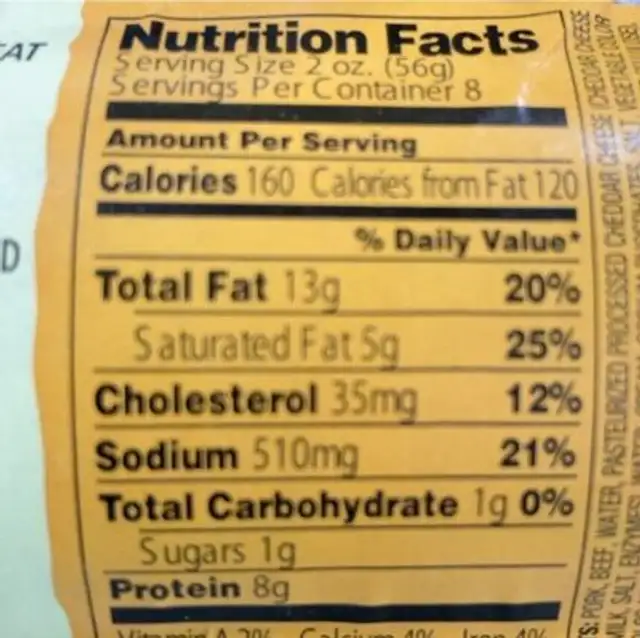 Jalo Cheese summer sausage nutrition facts table