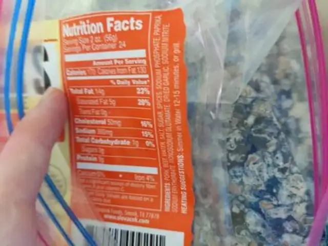 Pork & Beef ingredients label