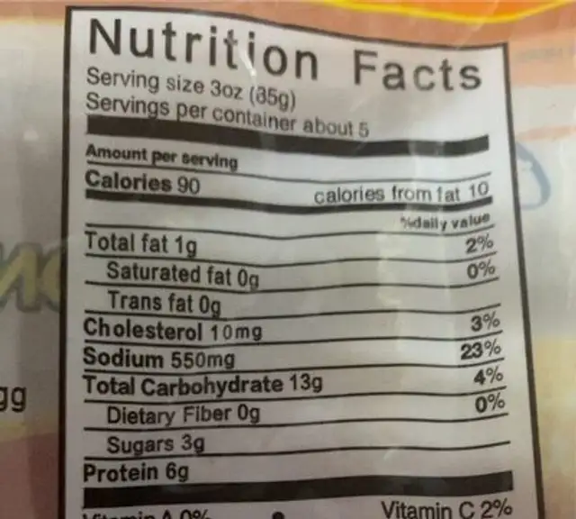 Lalassa Imitation Crab Sticks nutrition facts table