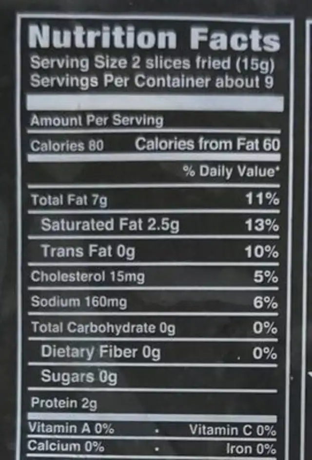 Hardwood smoked sliced bacon nutrition facts table