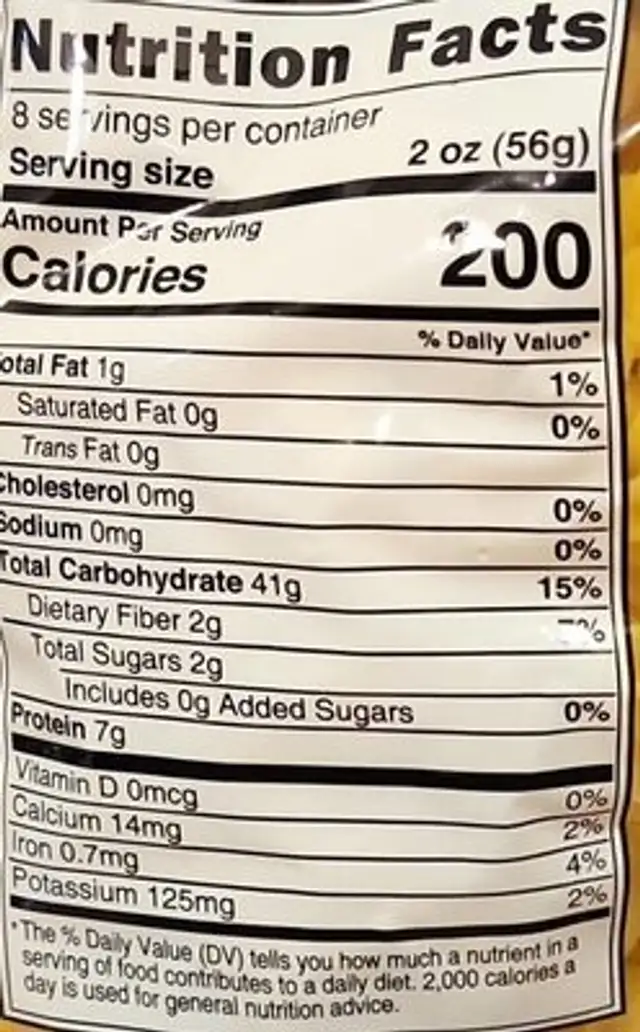 Uncle Giuseppe's Fusili nutrition facts table
