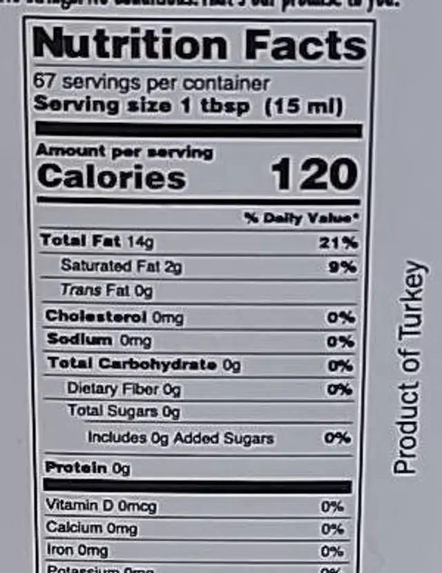 Extra virgin olive oil nutrition facts table