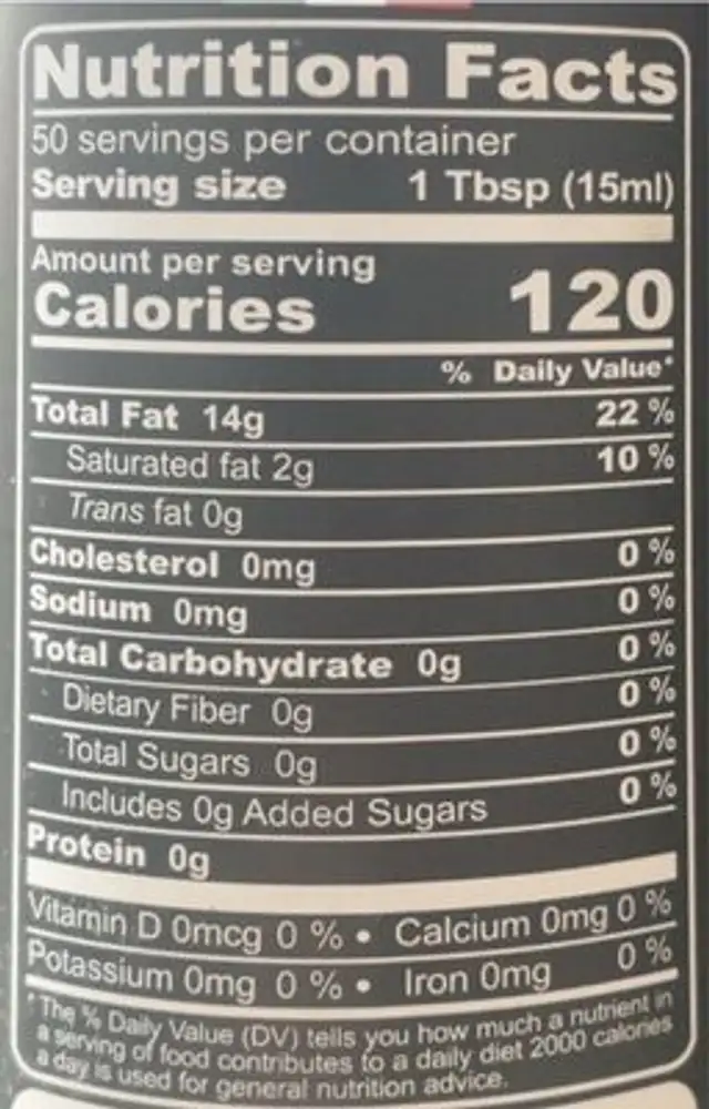 Extra virgin olive oil nutrition facts table