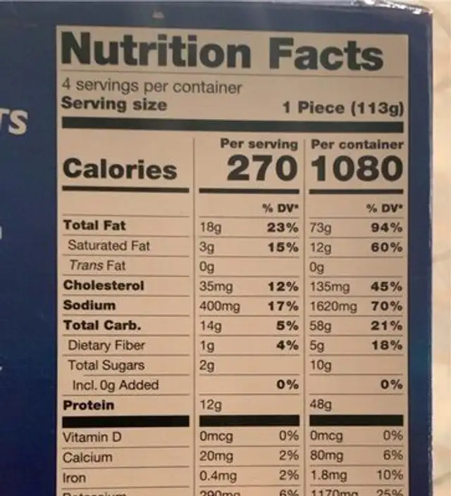 Young's alaska pollock fillet squares in our nutrition facts table