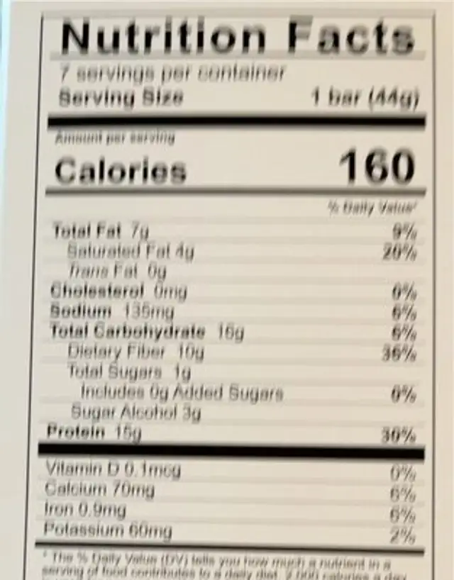 Zesty Lemon Crisp nutrition facts table