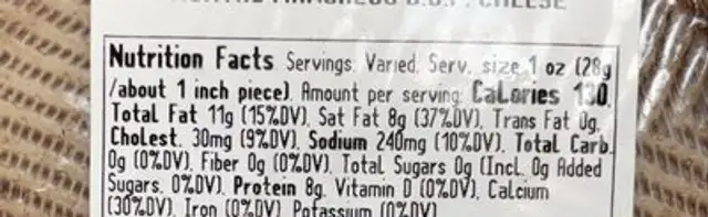 Cheese Manchego nutrition facts table