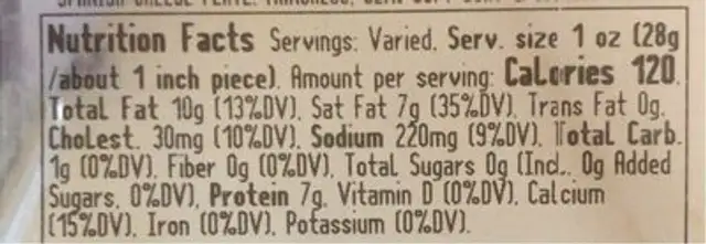 Spanish cheese selection nutrition facts table