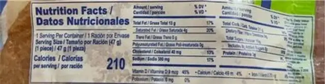 Quesadilla nutrition facts table