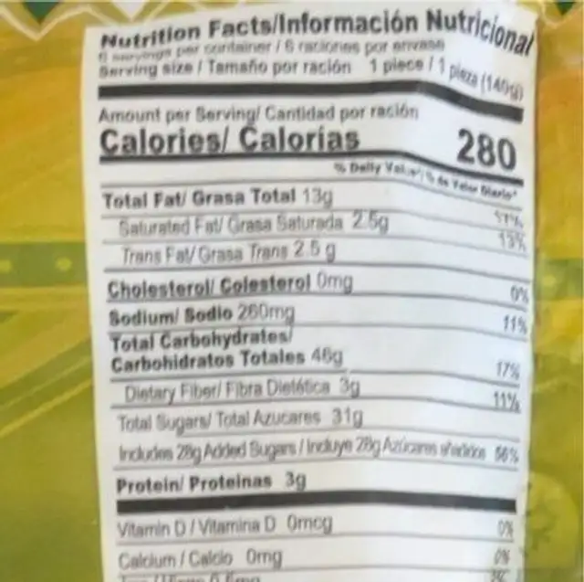 Tamal mexicano nutrition facts table