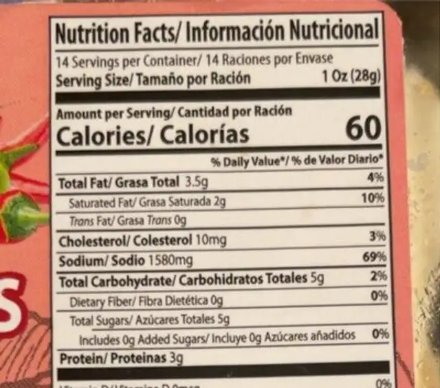Queso seco en trozos nutrition facts table